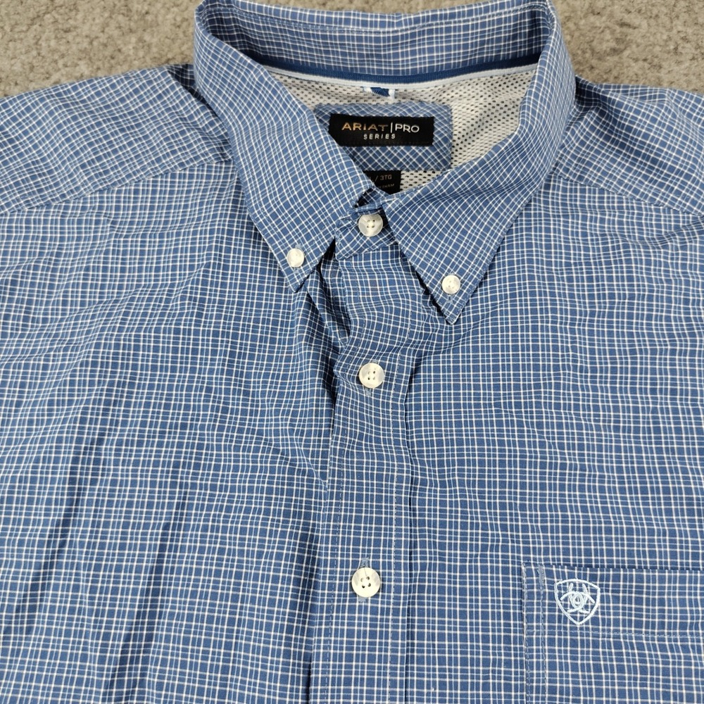 Ariat Shirt Mens 3XL Pro Series Blue Micro Check Button Down EUC